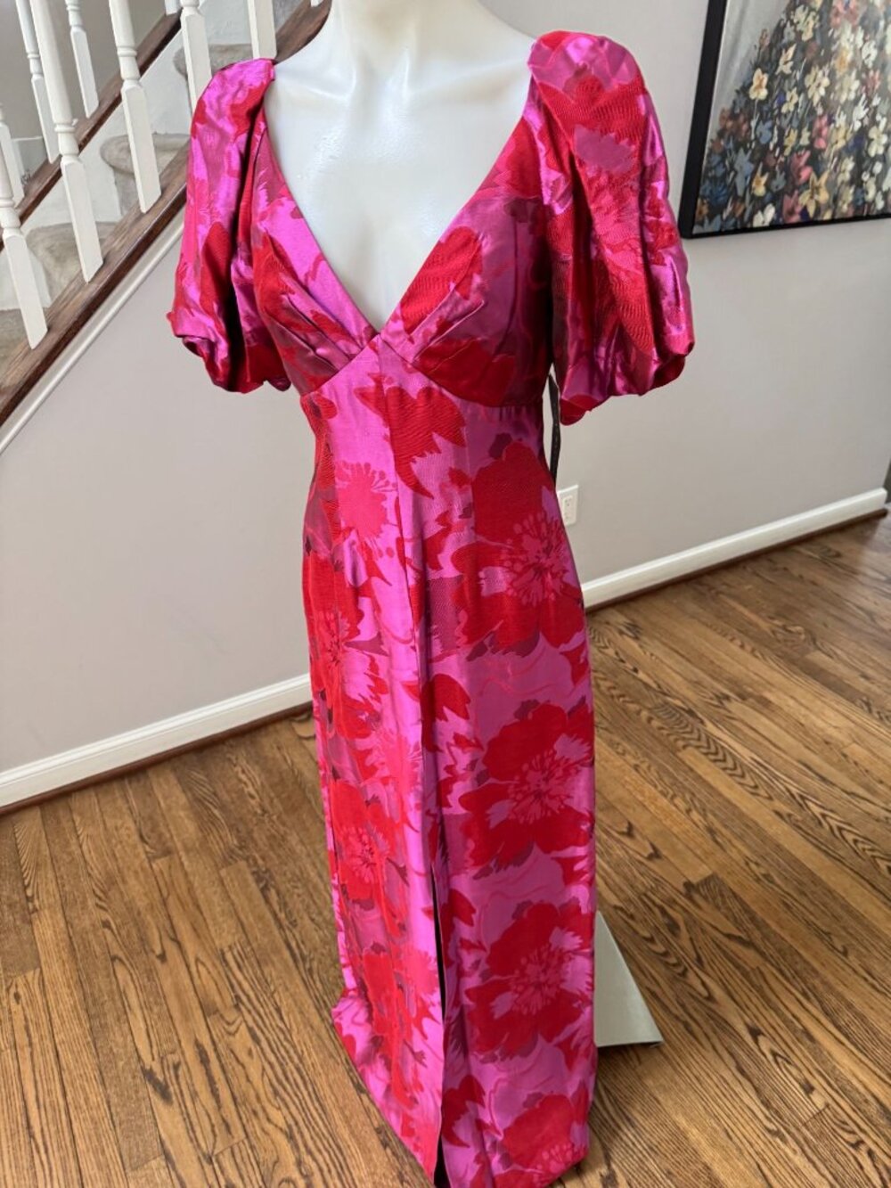 Aidan Mattox Pink and Red Floral Maxi Dress - Picture 2 of 4